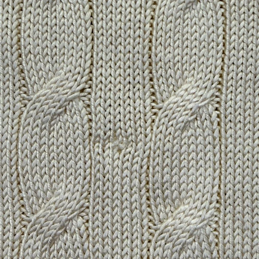 Ralph Lauren Womens Cream 100% Silk Cable Knit Boat Neck 3/4 Sleeve Sweater M